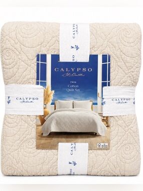 Calypso St. Barth Twin Cream Cotton Quilt Set Coastal Bedding